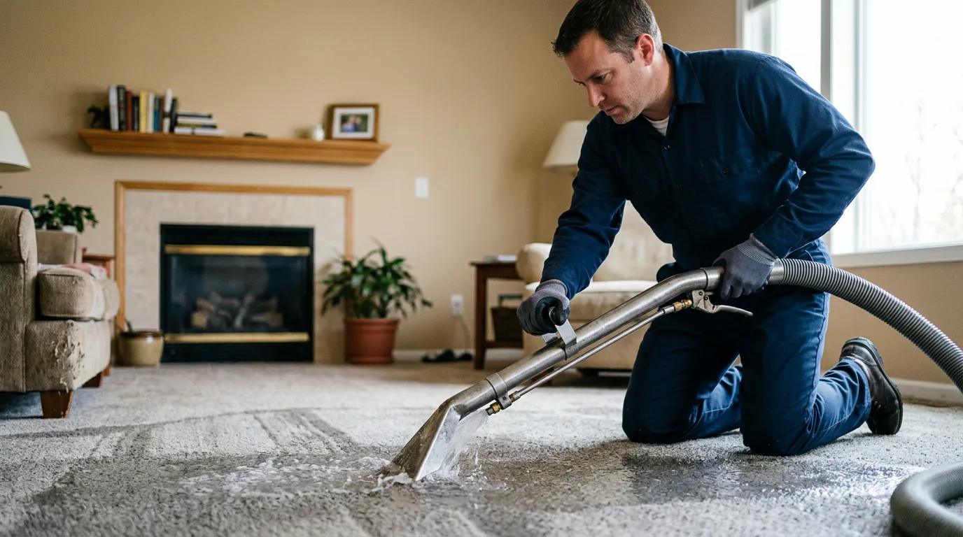 Water damage restoration technician working near Maple, TX